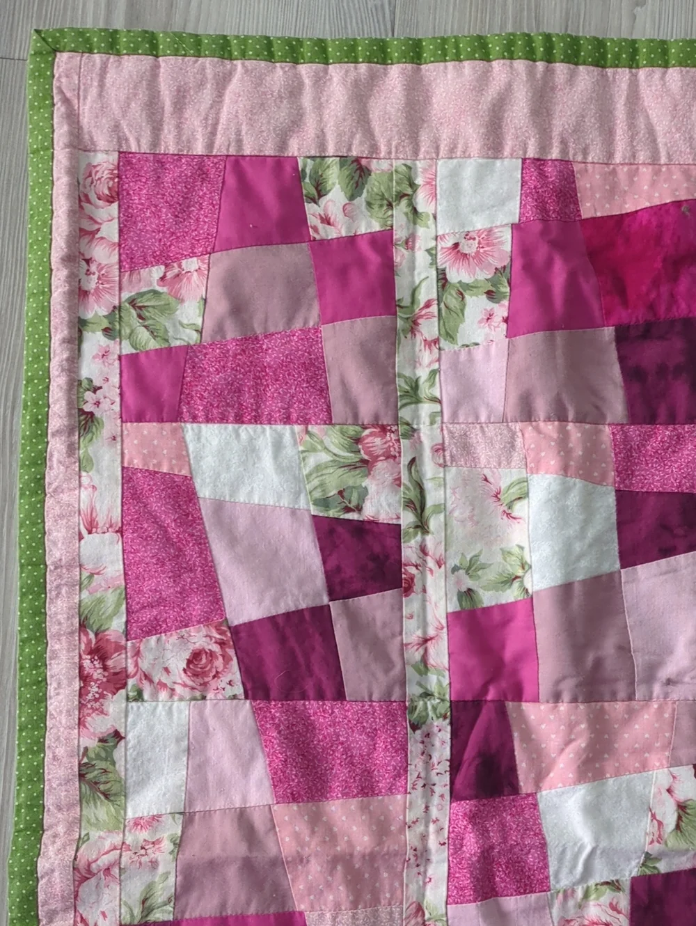 Handmade Pink Patchwork Quilt Wall Hanging Floral Cottagecore Shabby Chic Decor